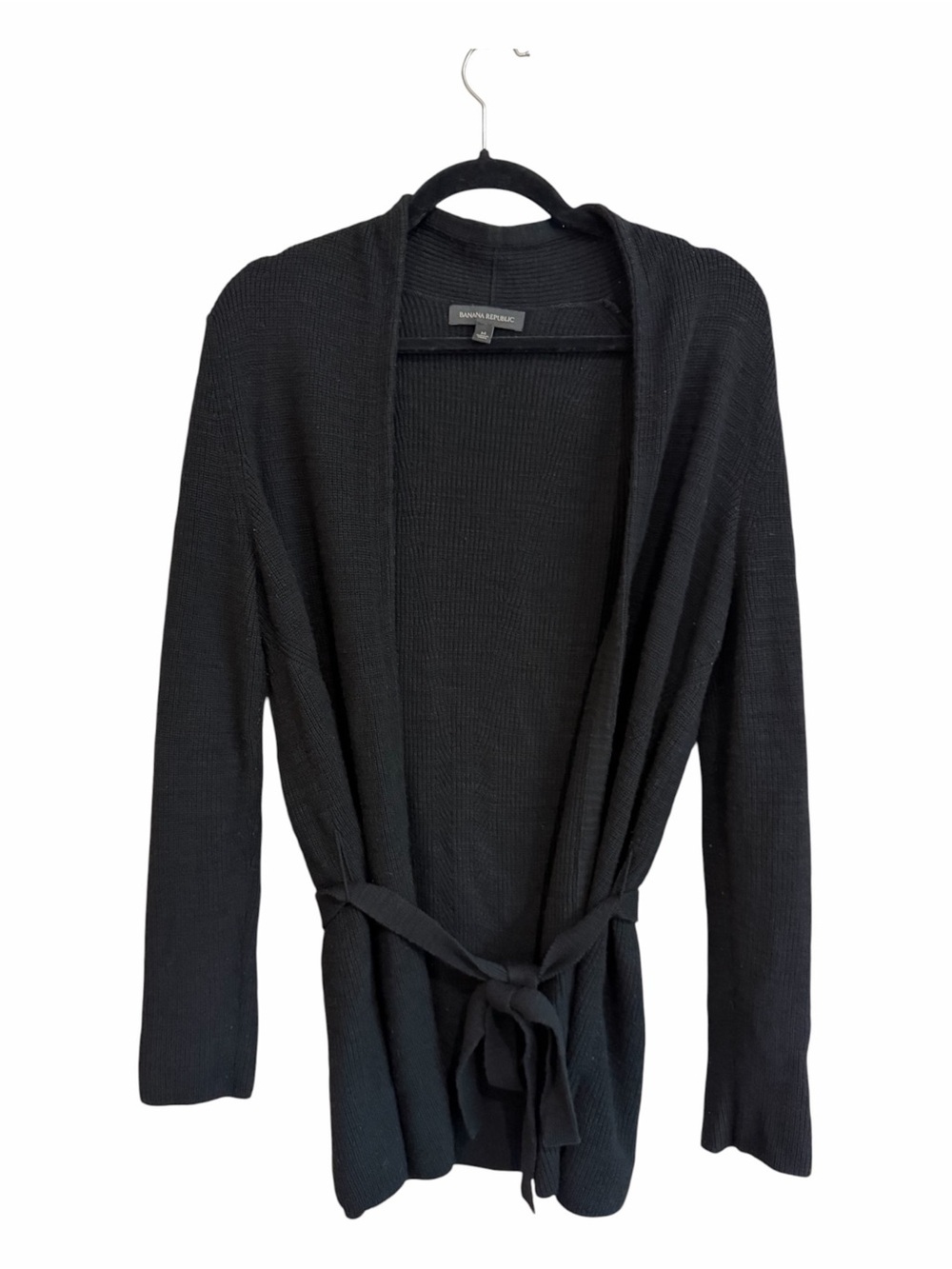 Banana Republic Black Wool Blend Open-Front Tie-Waist Cardigan Sweater Medium